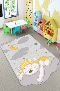 Sarı Kaymaz Tabanlı Ayıcıklı Lazer Kesim Bebek Halısı AR349 Sarı Kaymaz Tabanlı Ayıcıklı Lazer Kesim Bebek Halısı AR349