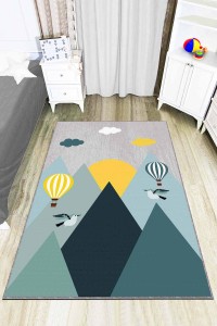 Yeşil Yıkanabilir Kaymaz Tabanlı Balonlu Bebek Halısı AR764 Yeşil Yıkanabilir Kaymaz Tabanlı Balonlu Bebek Halısı AR764