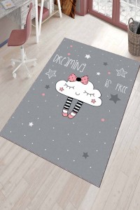 Gri Yıkanabilir Kaymaz Tabanlı Bulutlu Bebek Halısı AR765 Gri Yıkanabilir Kaymaz Tabanlı Bulutlu Bebek Halısı AR765