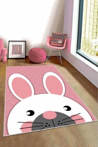 Pembe Yıkanabilir Kaymaz Tabanlı Tavşanlı Bebek Halısı KD003 Pembe Yıkanabilir Kaymaz Tabanlı Tavşanlı Bebek Halısı KD003