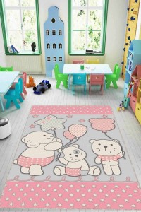 Pembe Kaymaz Tabanlı Yıkanabilir Ayıcıklı Bebek Halısı KD015 Pembe Kaymaz Tabanlı Yıkanabilir Ayıcıklı Bebek Halısı KD015