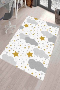 Gri Kaymaz Tabanlı Yıkanabilir Bulutlu Bebek Halısı KD025 Gri Kaymaz Tabanlı Yıkanabilir Bulutlu Bebek Halısı KD025