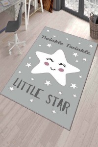 Gri Yıkanabilir Kaymaz Tabanlı Yıldızlı Bebek Halısı KD035 Gri Yıkanabilir Kaymaz Tabanlı Yıldızlı Bebek Halısı KD035