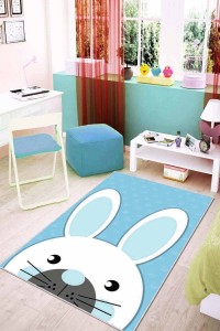 Mavi Yıkanabilir Kaymaz Tabanlı Tavşanlı Bebek Halısı KD04 Mavi Yıkanabilir Kaymaz Tabanlı Tavşanlı Bebek Halısı KD04