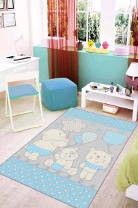Mavi Kaymaz Tabanlı Yıkanabilir Ayıcıklı Bebek Halısı KD16 Mavi Kaymaz Tabanlı Yıkanabilir Ayıcıklı Bebek Halısı KD16