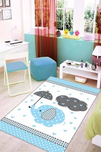 Mavi Kaymaz Tabanlı Filli Bebek Halıları Bebek Halısı KD20 Mavi Kaymaz Tabanlı Filli Bebek Halıları Bebek Halısı KD20