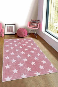 Pembe Kaymaz Tabanlı Yıkanabilir Yıldızlı Bebek Halısı KD80 Pembe Kaymaz Tabanlı Yıkanabilir Yıldızlı Bebek Halısı KD80