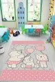 Pembe Çocuk Odası Halısı Pembe Kaymaz Tabanlı Yıkanabilir Ayıcıklı Bebek Halısı KD015