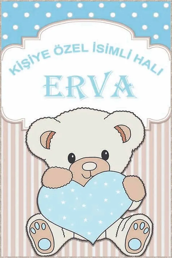 Erkek Bebek Halısı Modelleri Mavi Kaymaz Tabanlı Bebek Halısı Ayıcıklı İsimli Halı KD02