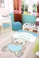 Erkek Bebek Halısı Modelleri Mavi Kaymaz Tabanlı Bebek Halısı Ayıcıklı İsimli Halı KD02