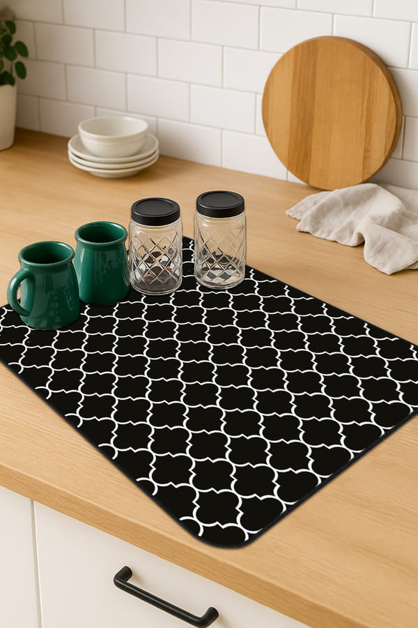 Siyah Fas Desen Microfiber Bulaşık Kurutma Matı MM002
