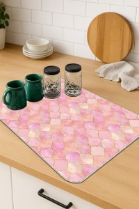 Pembe Fas Desen Microfiber Bulaşık Kurutma Matı MM003