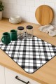 Ekoseli Siyah Bulaşık Kurutma Örtüsü Siyah Ekoseli Microfiber Bulaşık Kurutma Kurulama Matı MM004