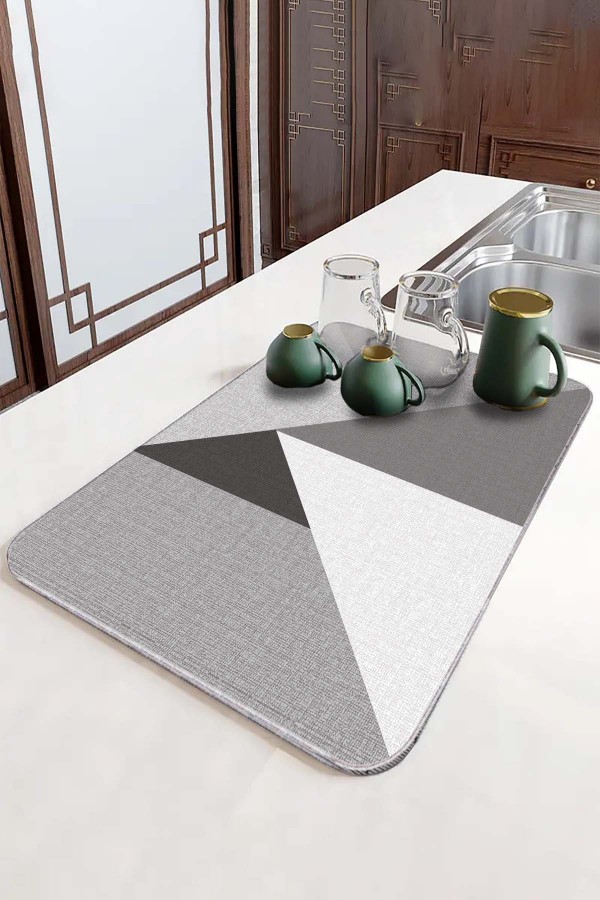 Gri Geometrik Microfiber Bulaşık Kurutma Kurulama Matı MM006