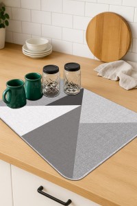 Gri Geometrik Microfiber Bulaşık Kurutma Kurulama Matı MM006