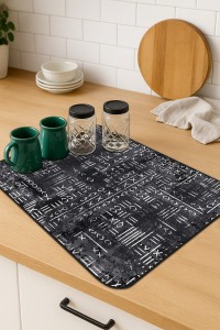 Gri Etnik Microfiber Bulaşık Kurutma Kurulama Matı MM013