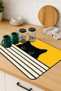 Sarı Kedi Temalı Microfiber Bulaşık Kurutma Matı MM015
