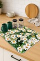 Çiçekli Yeşil Bulaşık Kurutma Pedi Yeşil Çiçekli Microfiber Bulaşık Kurutma Kurulama Matı MM016