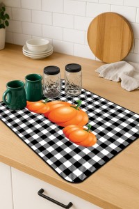 Turuncu Bal Kabağı Microfiber Bulaşık Kurutma Matı MM021