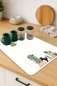 Beyaz Kedi Temalı Microfiber Bulaşık Kurutma Matı MM024 Beyaz Kedi Temalı Microfiber Bulaşık Kurutma Matı MM024