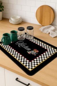 Siyah Mutfak Temalı Microfiber Bulaşık Kurutma Matı MM025 Siyah Mutfak Temalı Microfiber Bulaşık Kurutma Matı MM025