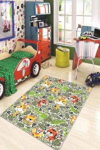 Çok Renkli Kaymaz Tabanlı Yıkanan Aslanlı Çocuk Halısı AR039 Çok Renkli Kaymaz Tabanlı Yıkanan Aslanlı Çocuk Halısı AR039