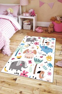 Çok Renkli Kaymaz Taban Sevimli Hayvanlar Çocuk Halısı AR042 Çok Renkli Kaymaz Taban Sevimli Hayvanlar Çocuk Halısı AR042