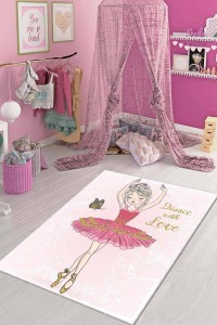 Pudra Kaymaz Tabanlı Yıkanır Prensesli Çocuk Halısı AR043 Pudra Kaymaz Tabanlı Yıkanır Prensesli Çocuk Halısı AR043
