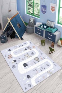Gri Kaymaz Tabanlı Otoyollu Oyun Halısı Çocuk Halısı AR048 Gri Kaymaz Tabanlı Otoyollu Oyun Halısı Çocuk Halısı AR048