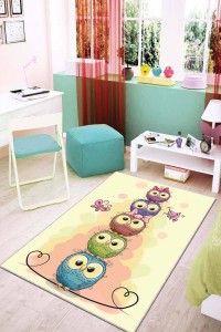 Sarı Kaymaz Tabanlı Yıkanabilir Baykuşlu Çocuk Halısı AR061 Sarı Kaymaz Tabanlı Yıkanabilir Baykuşlu Çocuk Halısı AR061