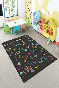 Füme Kaymaz Tabanlı Eğitici Harfli Çocuk Halısı AR066 Füme Kaymaz Tabanlı Eğitici Harfli Çocuk Halısı AR066
