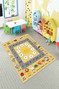 Hardal Kaymaz Tabanlı Eğitici Harfli Çocuk Halısı AR073 Hardal Kaymaz Tabanlı Eğitici Harfli Çocuk Halısı AR073