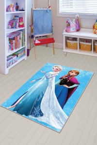 Turkuaz Kaymaz Tabanlı Elsa Frozen Kız Çocuk Halısı AR078 Turkuaz Kaymaz Tabanlı Elsa Frozen Kız Çocuk Halısı AR078