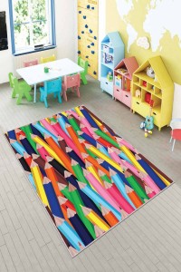 Çok Renkli Kaymaz Tabanlı Kalem Temalı Çocuk Halısı AR090 Çok Renkli Kaymaz Tabanlı Kalem Temalı Çocuk Halısı AR090