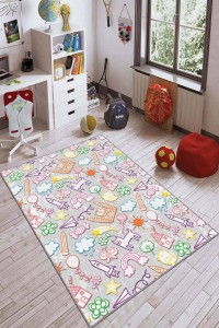 Çok Renkli Kaymaz Tabanlı Uzay Temalı Çocuk Halısı AR093 Çok Renkli Kaymaz Tabanlı Uzay Temalı Çocuk Halısı AR093