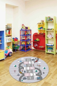 Gri Kaymaz Taban Yollu Seksekli Yuvarlak Çocuk Halısı AR1027 Gri Kaymaz Taban Yollu Seksekli Yuvarlak Çocuk Halısı AR1027