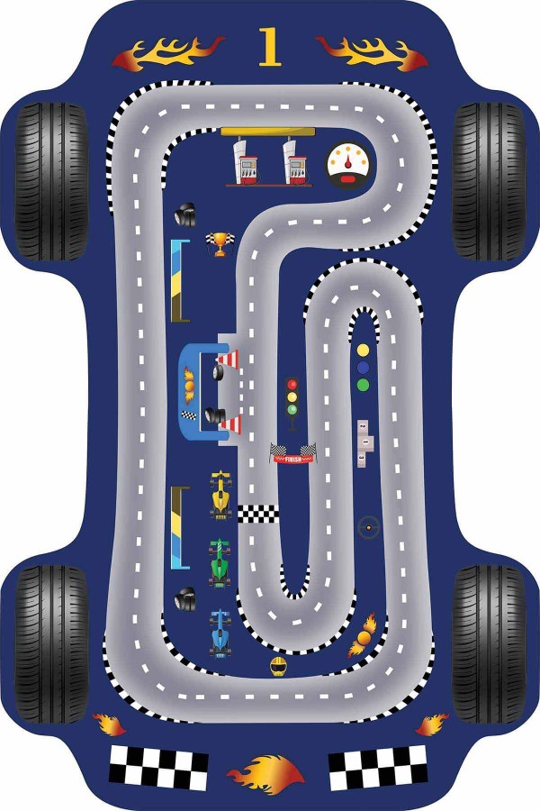 Lacivert Kaymaz Taban Arabalı Lazer Çocuk Halısı AR1107
