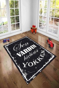 Siyah Ve Beyaz Kaymaz Tabanlı Yıkabilir Taraftar Halısı AR1151