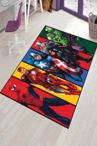 Renkli Kaymaz Tabanlı Süper Kahramanlar Çocuk Halısı AR1183 Renkli Kaymaz Tabanlı Süper Kahramanlar Çocuk Halısı AR1183