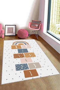 Ekru Kaymaz Tabanlı Seksekli Oyun Halısı Çocuk Halısı AR1345 Ekru Kaymaz Tabanlı Seksekli Oyun Halısı Çocuk Halısı AR1345