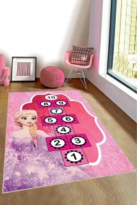 Pembe Kaymaz Taban Seksekli Elsa Kız Çocuk Halısı AR1478 Pembe Kaymaz Taban Seksekli Elsa Kız Çocuk Halısı AR1478