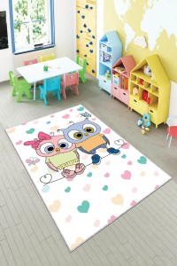 Çok Renkli Kaymaz Tabanlı Baykuşlu Çocuk Halısı AR157 Çok Renkli Kaymaz Tabanlı Baykuşlu Çocuk Halısı AR157