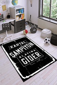 Siyah Ve Beyaz Kaymaz Tabanlı Yıkanabilen Taraftar Halısı AR191 Siyah Ve Beyaz Kaymaz Tabanlı Yıkanabilen Taraftar Halısı AR191