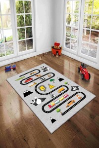 Gri Kaymaz Tabanlı Otoyollu Oyun Halısı Çocuk Halısı AR226 Gri Kaymaz Tabanlı Otoyollu Oyun Halısı Çocuk Halısı AR226