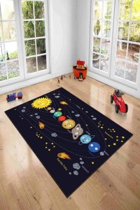 Lacivert Kaymaz Tabanlı Uzay Gezegenli Çocuk Halısı AR284 Lacivert Kaymaz Tabanlı Uzay Gezegenli Çocuk Halısı AR284