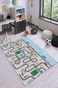Turkuaz Kaymaz Taban Otoyollu Oyun Halısı Çocuk Halısı AR293 Turkuaz Kaymaz Taban Otoyollu Oyun Halısı Çocuk Halısı AR293