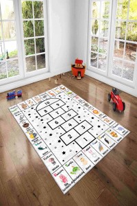 Ekru Kaymaz Tabanlı Eğitici Seksekli Çocuk Halısı AR318 Ekru Kaymaz Tabanlı Eğitici Seksekli Çocuk Halısı AR318