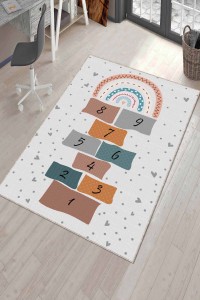 Ekru Kaymaz Tabanlı Seksekli Oyun Halısı Çocuk Halısı AR581 Ekru Kaymaz Tabanlı Seksekli Oyun Halısı Çocuk Halısı AR581