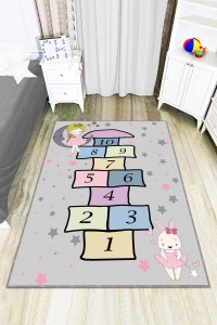 Çok Renkli Kaymaz Tabanlı Seksekli Çocuk Halısı AR756 Çok Renkli Kaymaz Tabanlı Seksekli Çocuk Halısı AR756