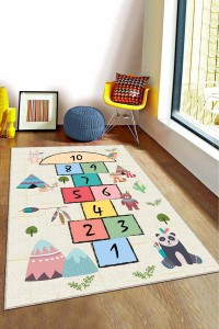 Çok Renkli Kaymaz Tabanlı Seksekli Çocuk Halısı AR757 Çok Renkli Kaymaz Tabanlı Seksekli Çocuk Halısı AR757